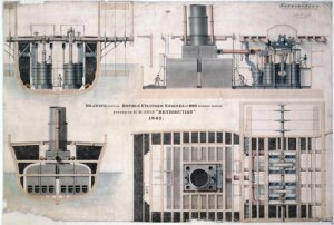 10313843
&copy; Science Museum Archive
800 hp double cylinder engines fitted to HMS 'Retribution', 1842.