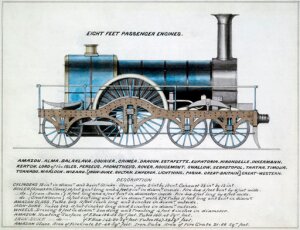 10301044
&copy; NRM - Pictorial Collection
'Eight Feet Passenger Engines', steam locomotive, 1857.