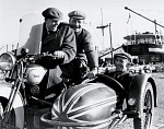 10308450
&copy; NRM British Transport Films
Fred, George and their companion riding a BSA motor-cycle combination, 1940.