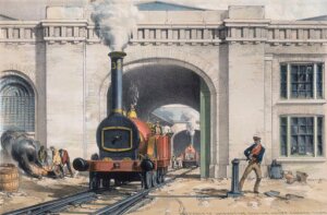10301561
&copy; NRM - Pictorial Collection
'Entrance to the Locomotive Engine House, Camden Town', London, 1839.