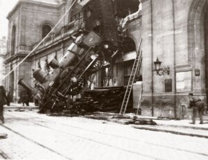 10327961
&copy; NMeM
Derailed locomotive, Montparnasse Station, Paris, France, 1895.