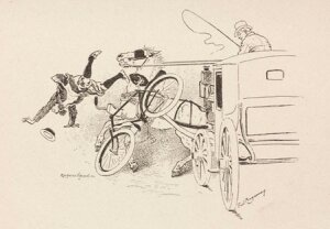 10421363
&copy; Science Museum Library
Accident involving a cyclist and a horse-drawn vehicle, 1898.