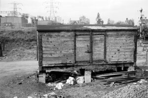 10449687
&copy; National Railway Museum
Box van on brick pillars, 1972.
