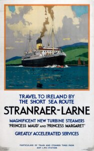 10175990
&copy; NRM - Pictorial Collection
�Stranraer-Larne�, LMS poster, c 1930s.