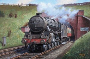 10456293
&copy; National Railway Museum
�Black Five� leaving Saxelby Tunnel with an express for Nottingham, c 1950.