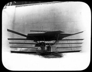 10423895
&copy; Science Museum
Impression of a Maxim multiplaned flying machine on its launch  track, 1890s.